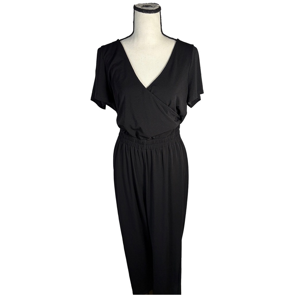 Express Black Surplice Jumpsuit | Open Back Draped Romper